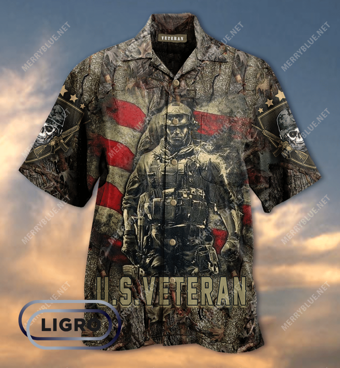 Us Veterans Forest Camouflage Hawaiian Shirt