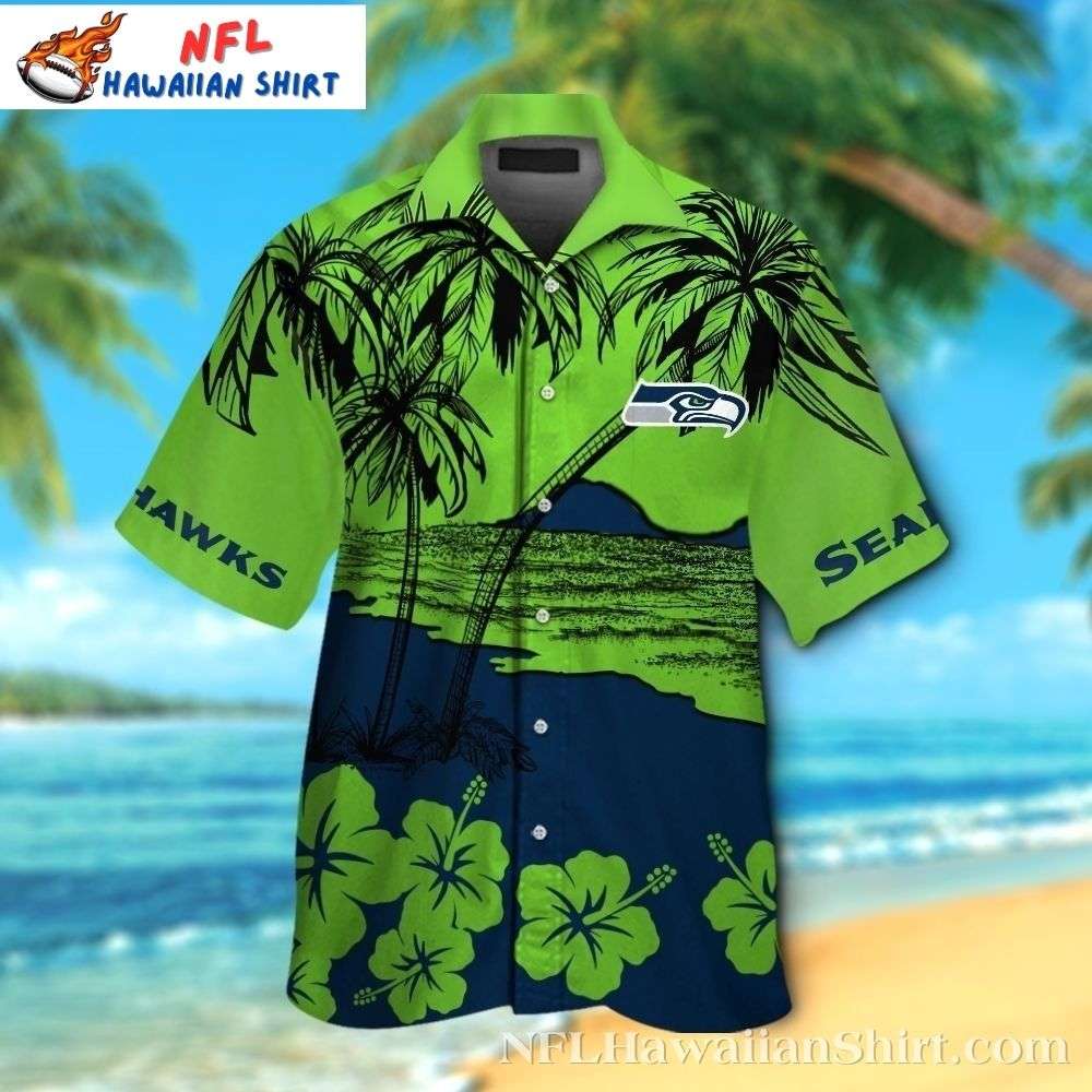 Beachside Seahawks Sunset  Aloha Shirt With Seattle Pride