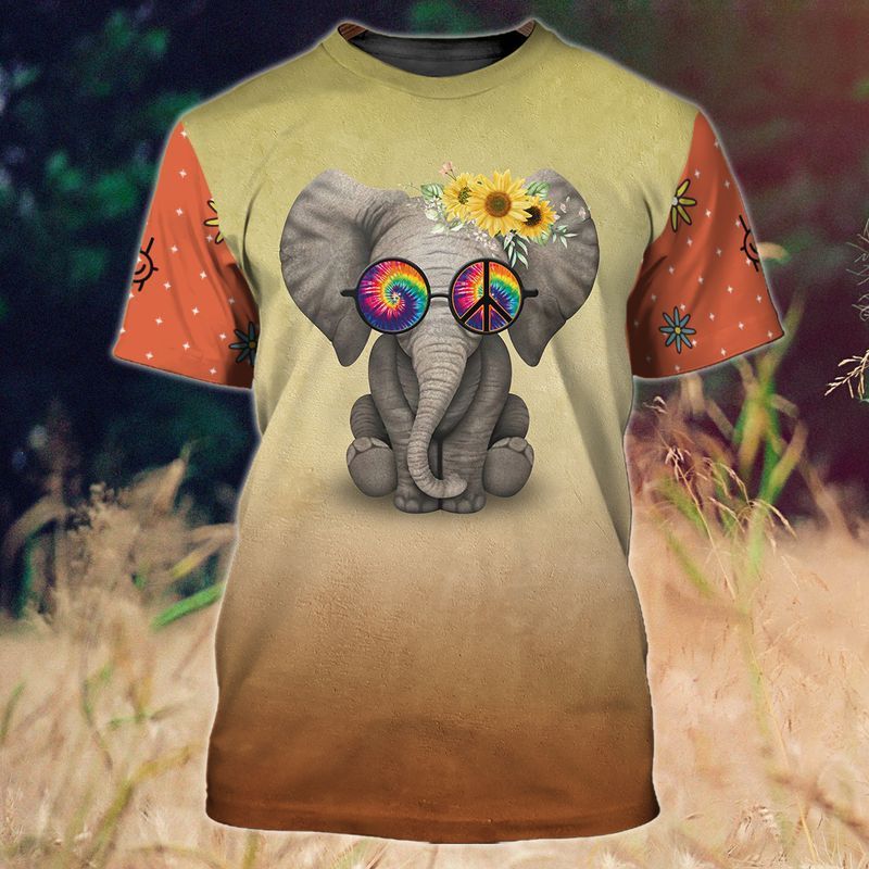 Hippie Elephant Peace And Love 3D Full Print Tshirt