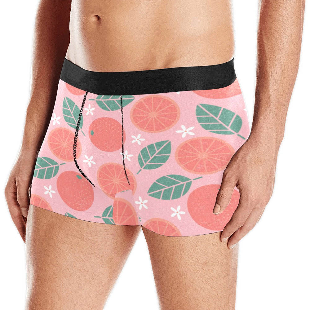 Grapefruit Leaves Flower Pink Background Men’S All Over Print Boxer Briefs Men’S Underwear