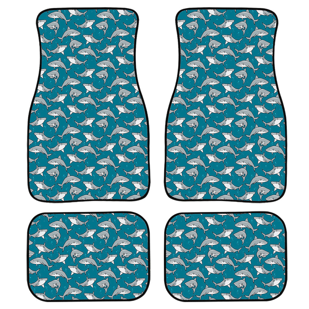 Cartoon White Shark Pattern Print Front And Back Car Floor Mats, Front Car Mat