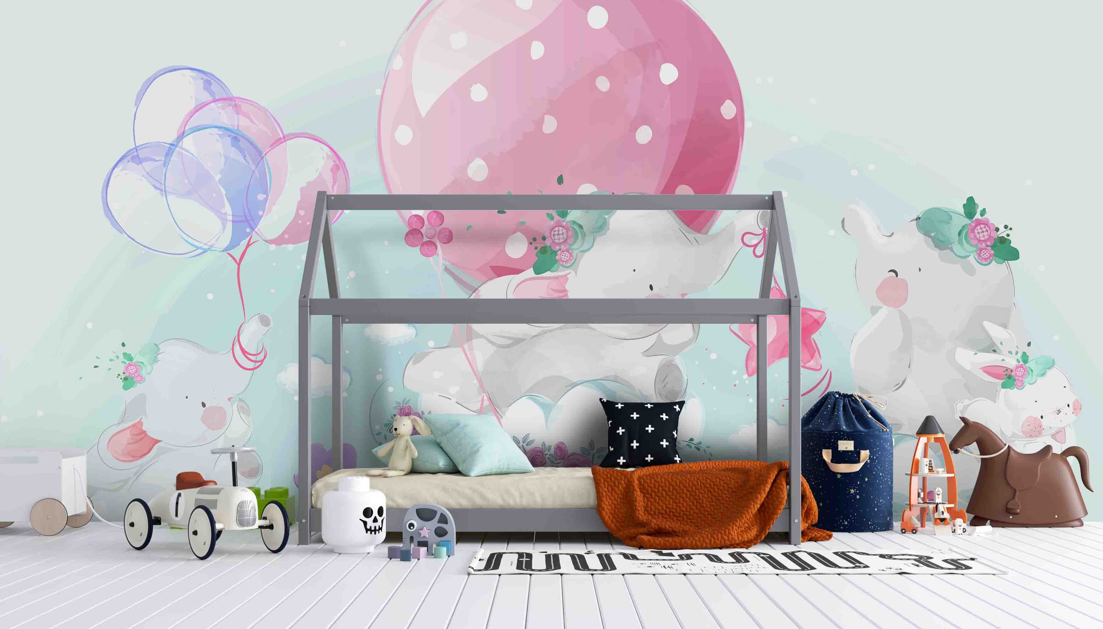 3D Floral Balloon Elephant  Wall Mural Wallpaper Lxl 21