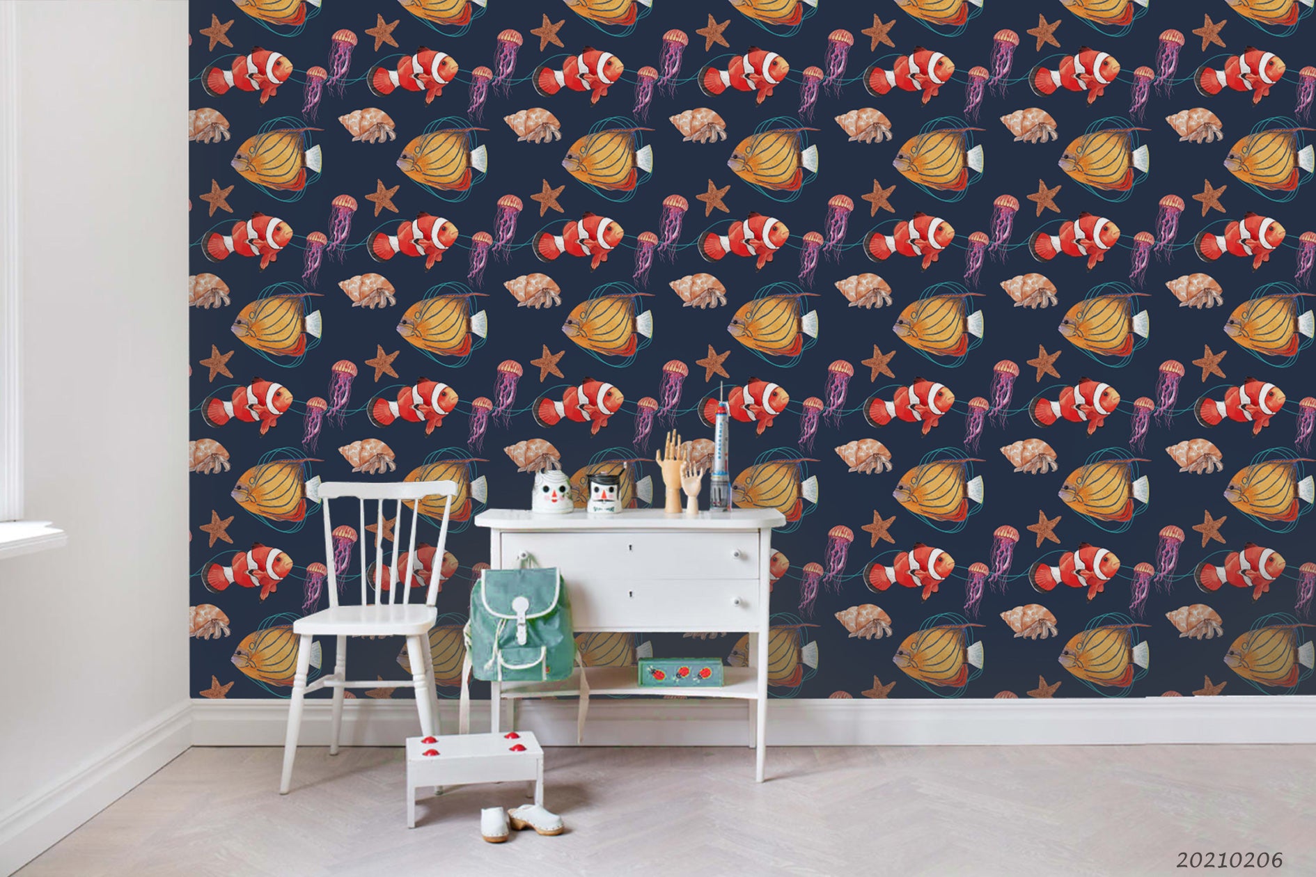 3D Hand Drawn Animal Goldfish Starfish Wall Mural Wallpaper Lqh 311