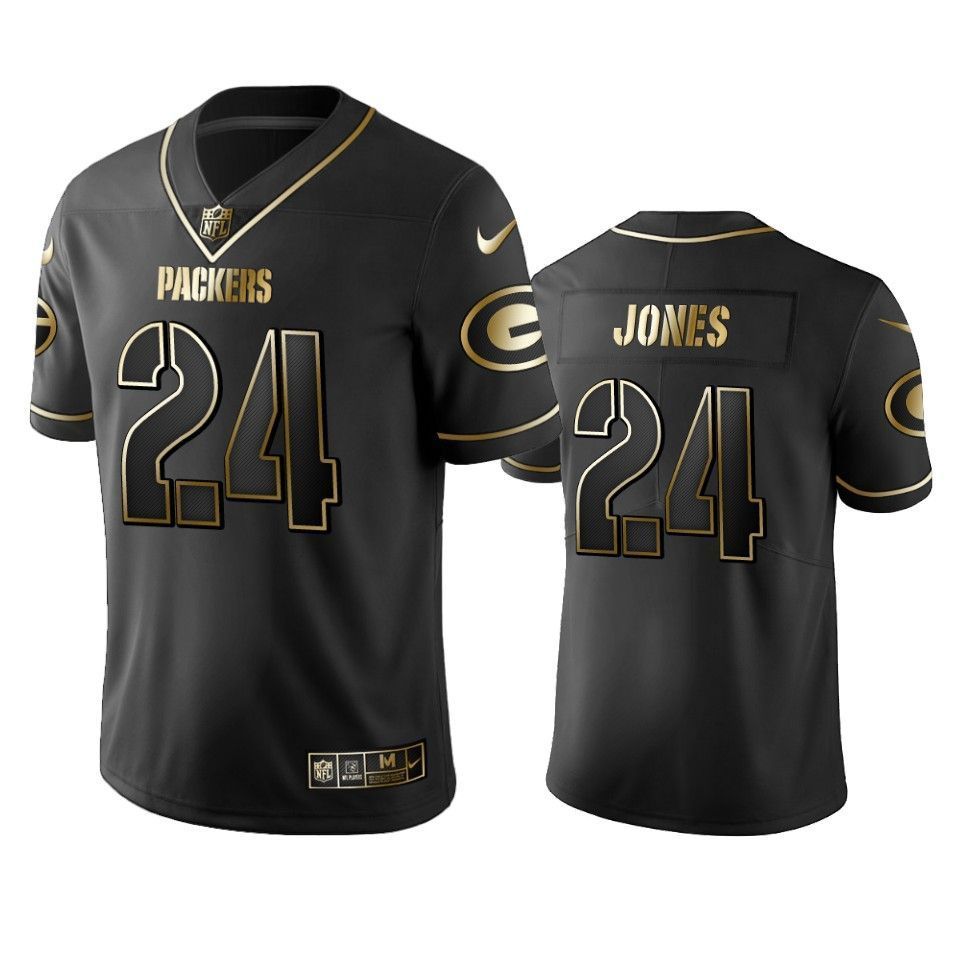 Green Bay Packers 24 Josh Jones Black Golden Edition Mens Jersey