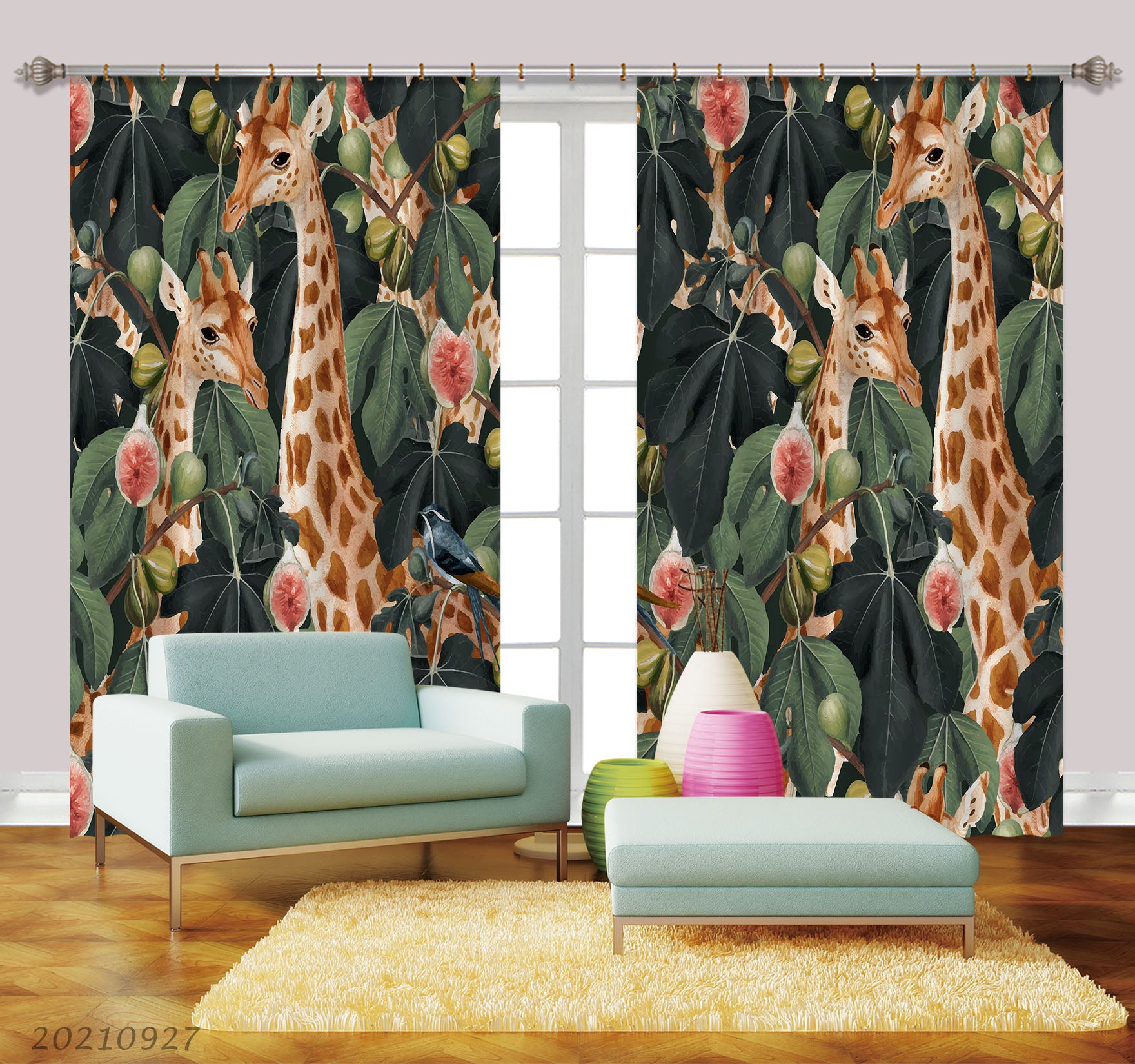 3D Fig Leaf Animal Giraffe Curtains And Drapes Lqh 291