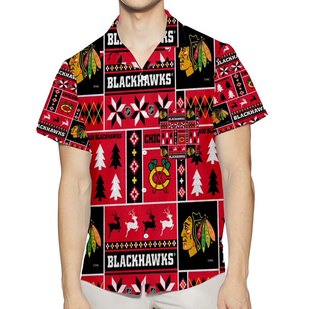 Chicago Blackhawks Emblem Symbol8 3D All Over Print Summer Beach Hawaiian Shirt With Pocket