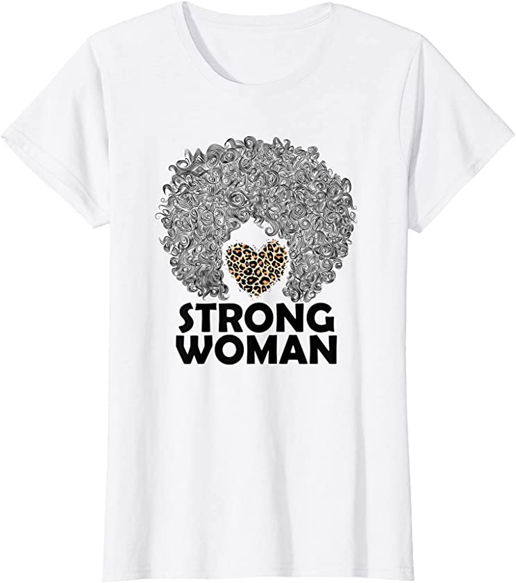 Womens Strong Woman African American Afro Hair Heart Juneteenth T-Shirt