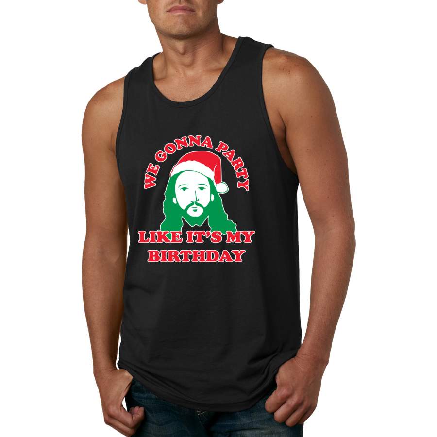 We Gonna Party Like its my Birthday Ugly Christmas Sweater Christmas Mens Graphic Tank Top