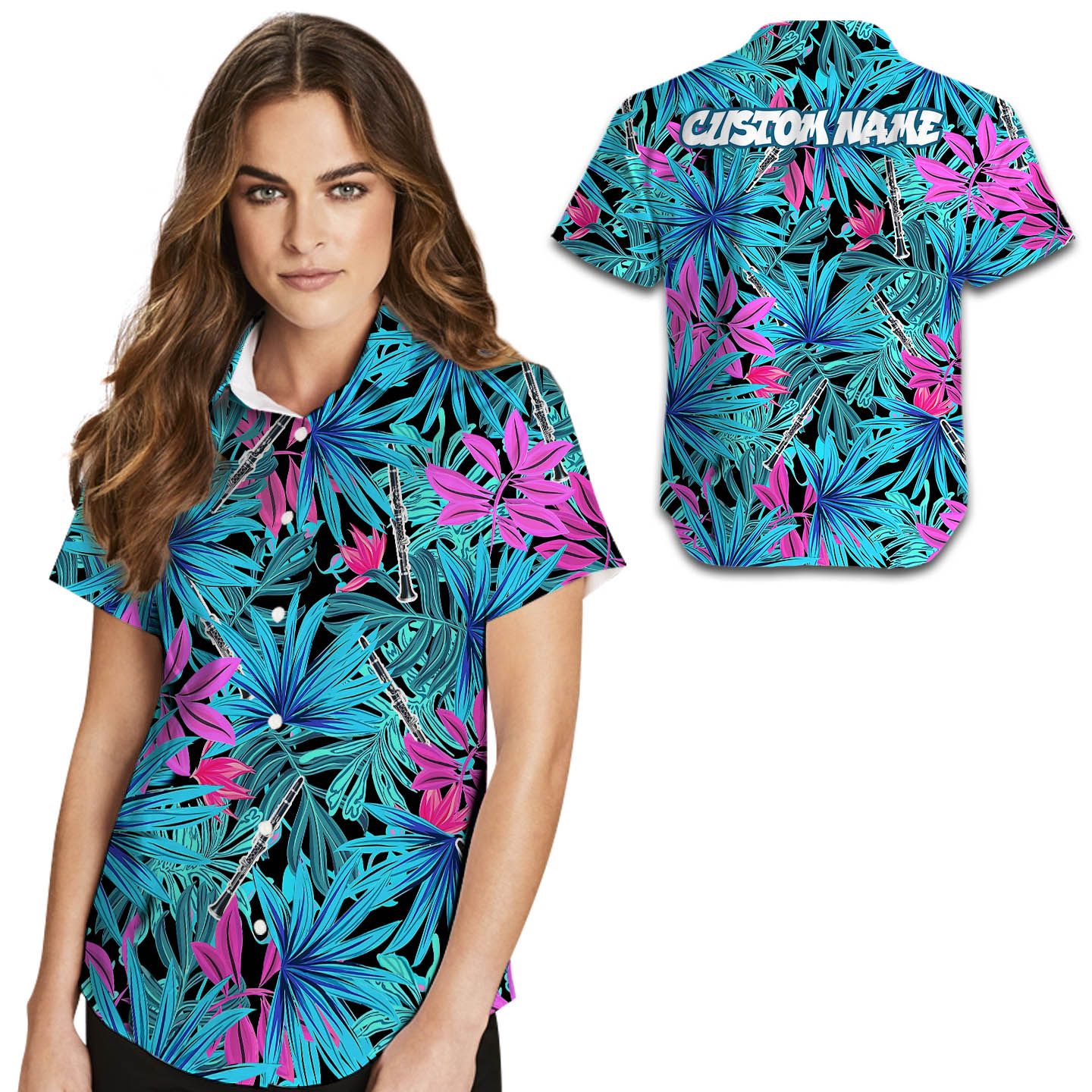 Clarinet Tropical Leaves Custom Name Women Hawaii Shirt For Music Lovers In Daily Life Ha55587