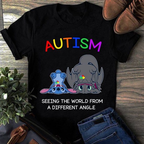 Gift For Stitch Fan Seeing The World From Different Angle Autism Awareness 2D Tshirt Hg