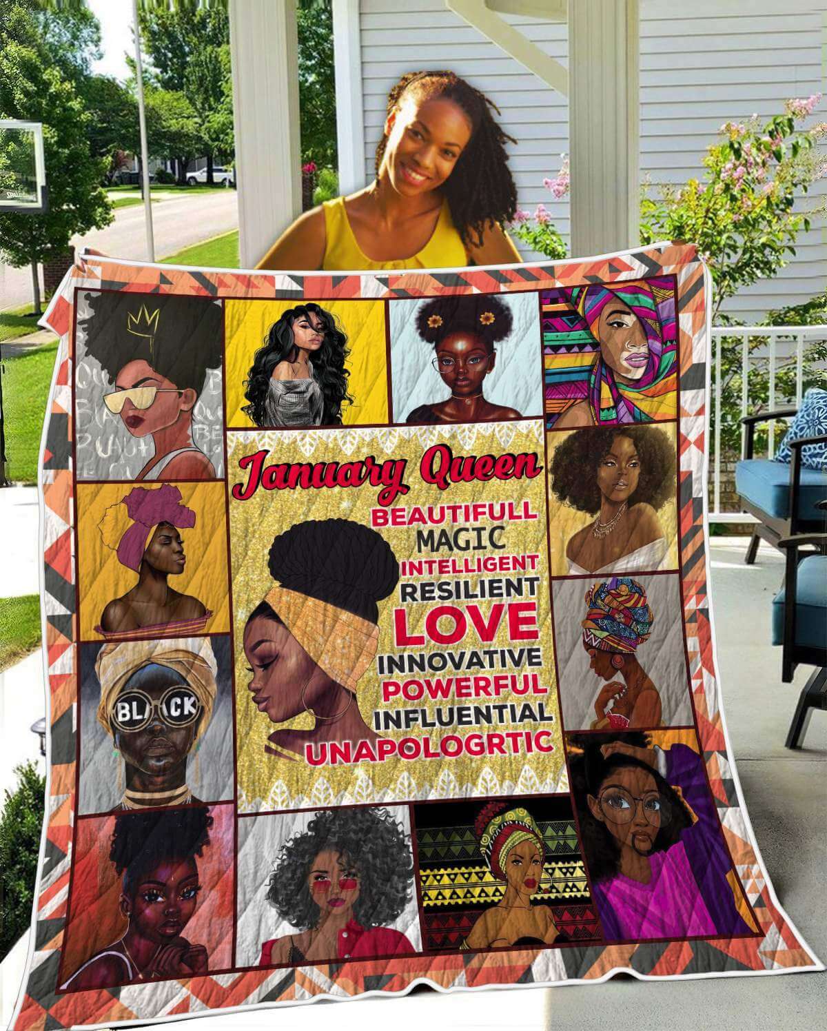 African American Quilt Designs January Queen Beautiful Intelligent Love Powerful Unapologrtic Quilt Pretty Black Afro Lady Afrocentric Themed Gift Idea