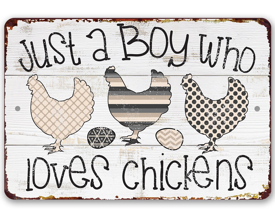 Just A Boy Who Loves Chickens – 8″ x 12″ or 12″ x 18″ Aluminum Tin Awesome Metal Poster