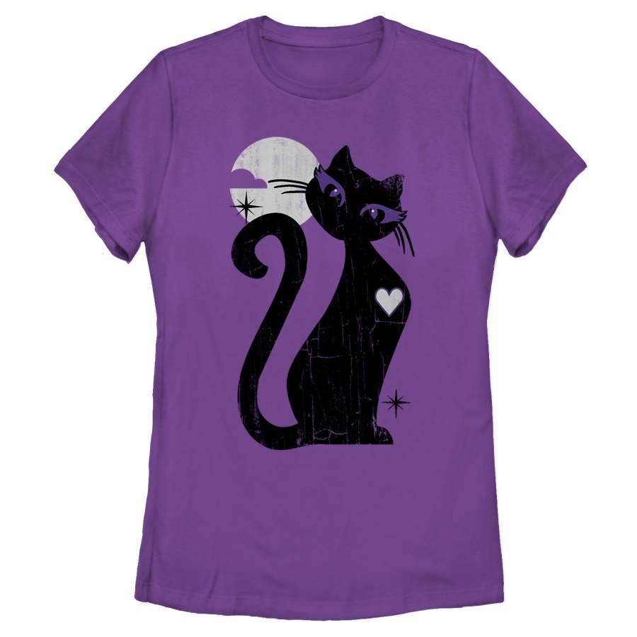 Lost Gods Women’s Halloween Full Moon Cat Heart  T Shirt