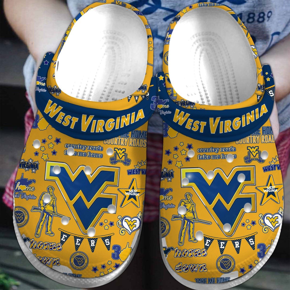 West Virginia Mountaineers NCAA Sport Crocss Crocband Clogs Shoes Comfortable For Men Women and Kids