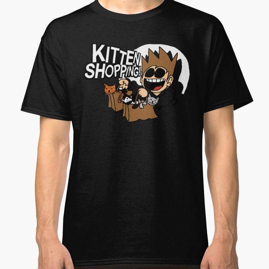 New EDDSWORLD KITTEN SHOPPING Men’s Black Tshirt Tees Clothing