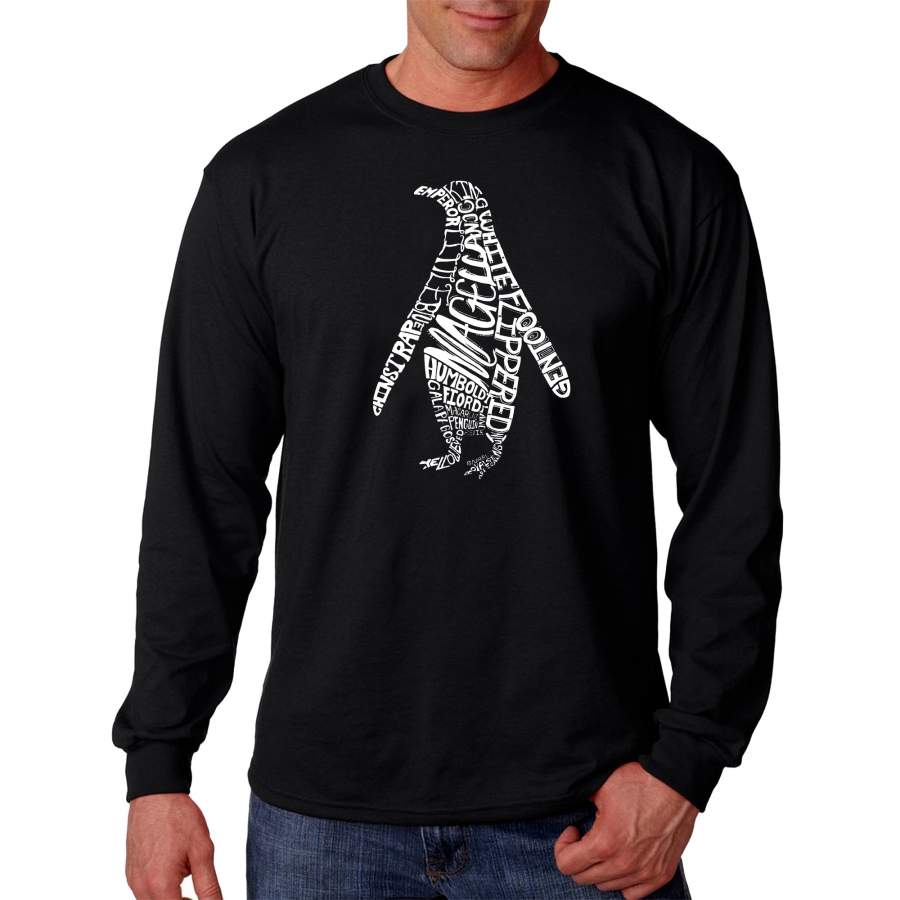 LA Pop Art  Men’s Word Art Long Sleeve T-shirt – Penguin