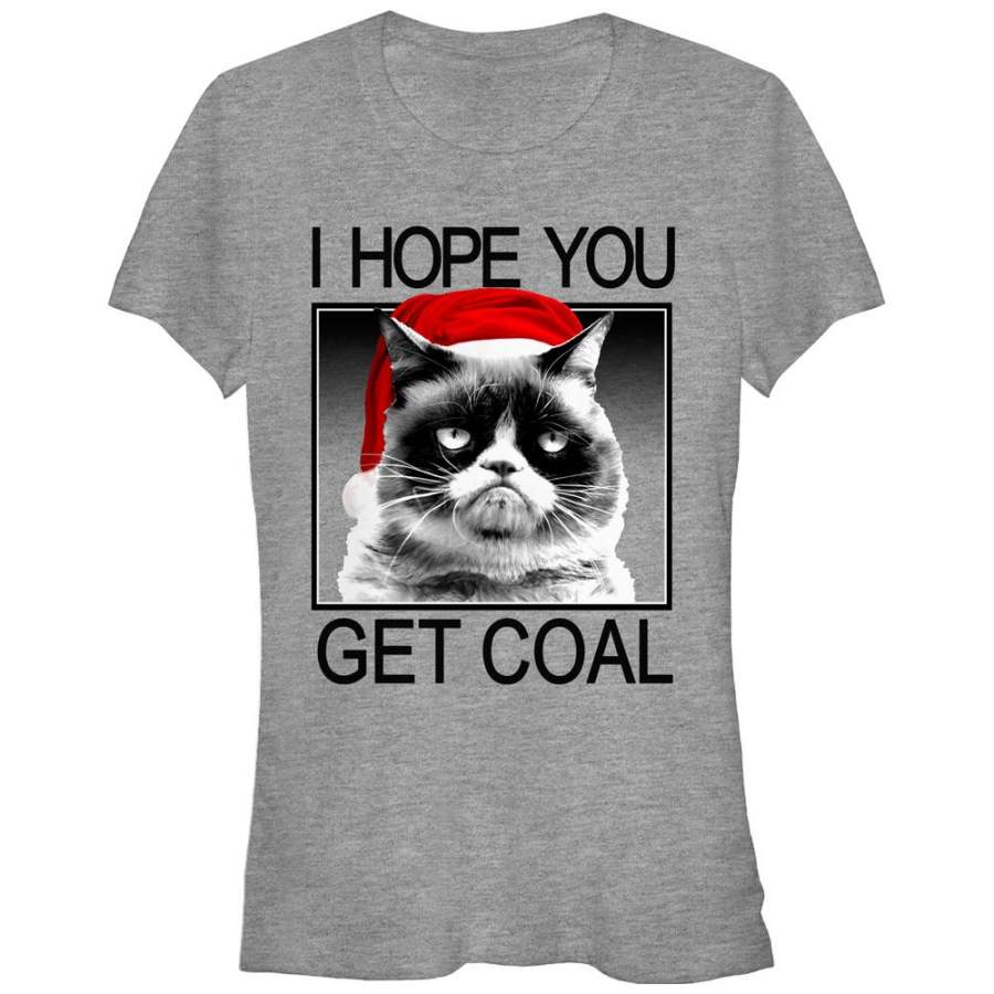 Grumpy Cat Junior’s Christmas Get Coal  T Shirt Athletic Heather