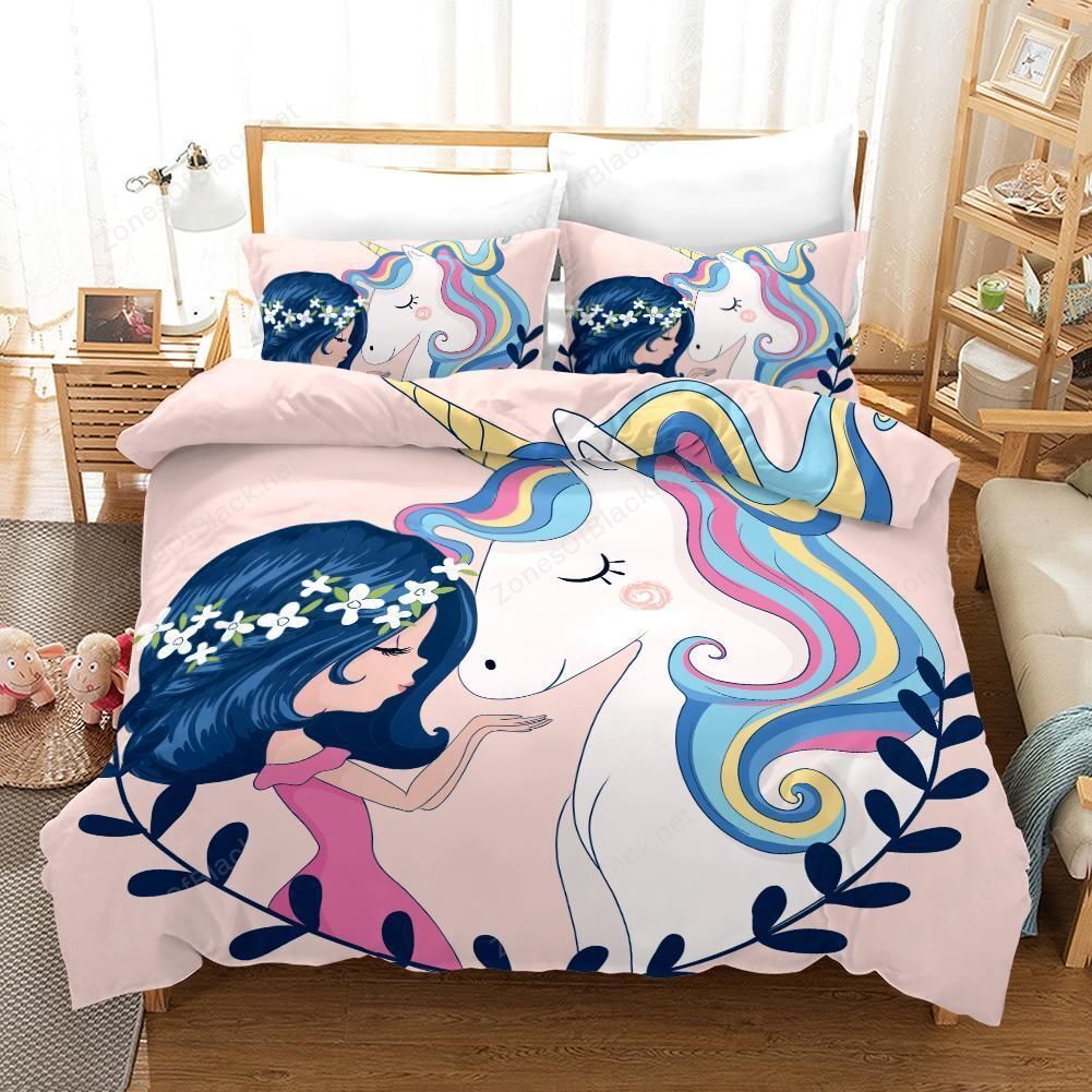 3D Cartoon Girl Unicorn Bedding Set Bedroom Decor