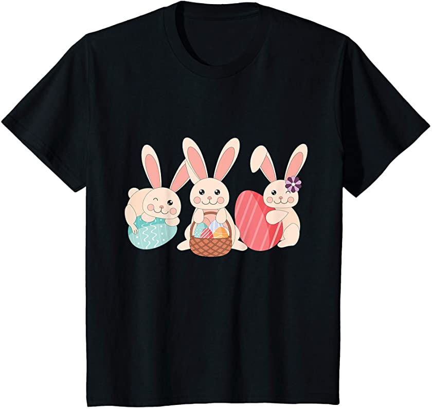 Kids 3 Easter Cute Bunnies Egg Hunt Rabbits Hunting Candy kids T-Shirt