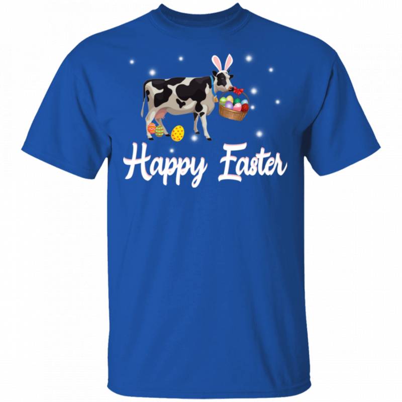 Bunny Cow Pulls Eggs Basket Funny Rabbit Bunny Eggs Easter Day Matching Shirt For Kids Men Women Cow Lover Farmer Gifts T-Shirt