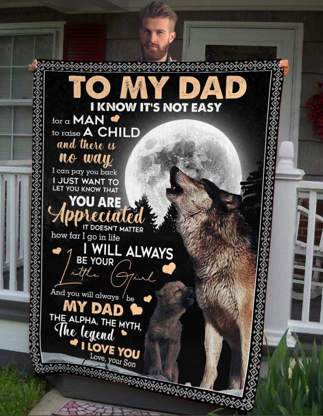 To My Dad Wolf Blanket, Birthday Christmas Gift For Dad