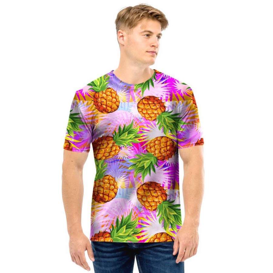 Purple Neon Pineapple Hawaii Print Men T Shirt Ha98329