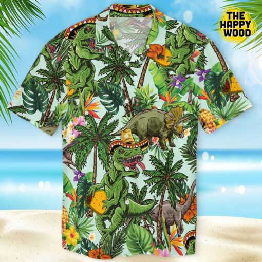 Taco T-Rex T-Mex Mexican Sombrero Tyrannosaurus Mex Dinosaur Green Hawaiian Hawaii Shirt