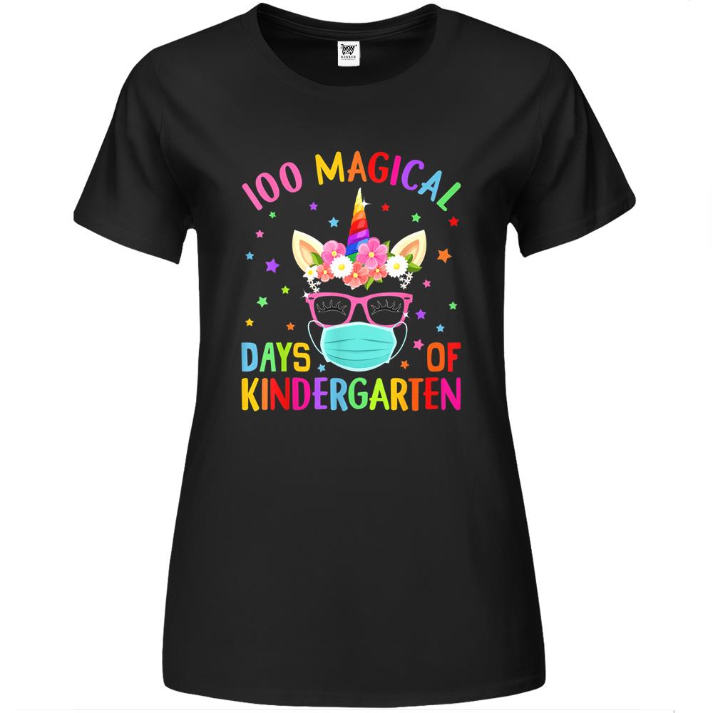 100 Magical Days Of Kindergarten School Unicorn Mask Girl Premium Womens T Shirts