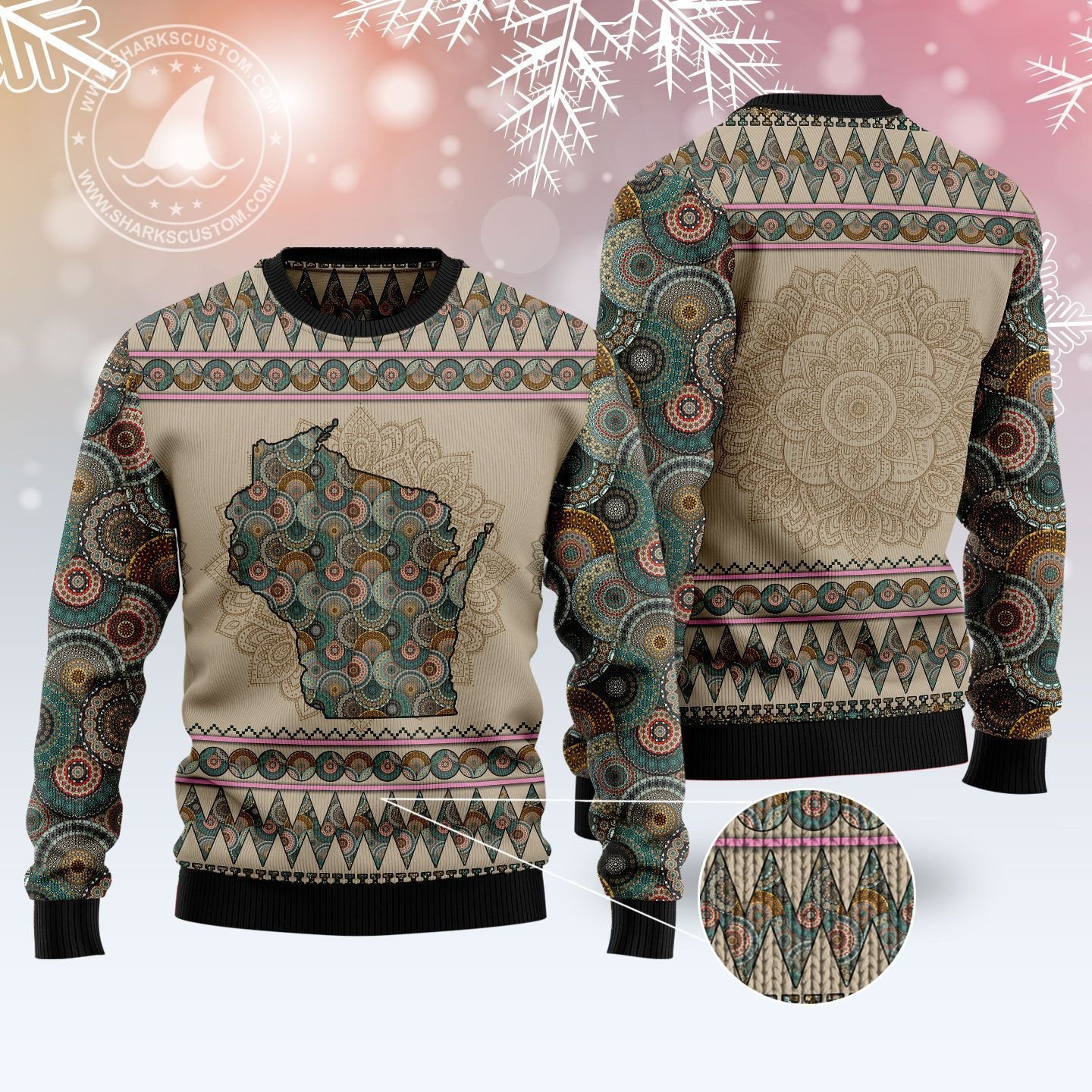 Wisconsin Mandala Unisex 3D Ugly Christmas Sweater All Over Print Omccg