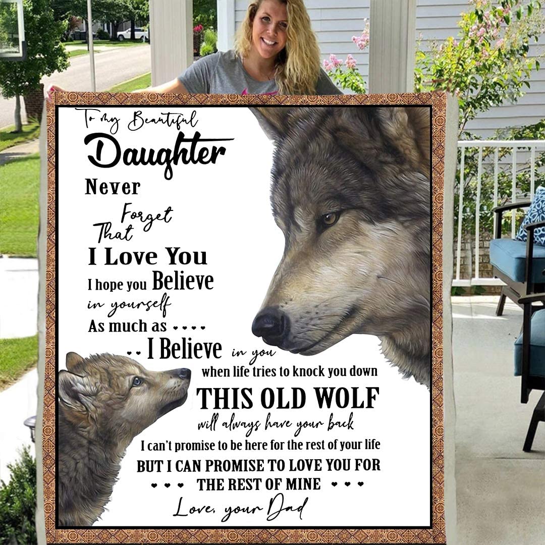 to My Daughter Wolf Birthday Christmas Thanksgiving 3D Custom Fleece Blanket Gifts from Love dad