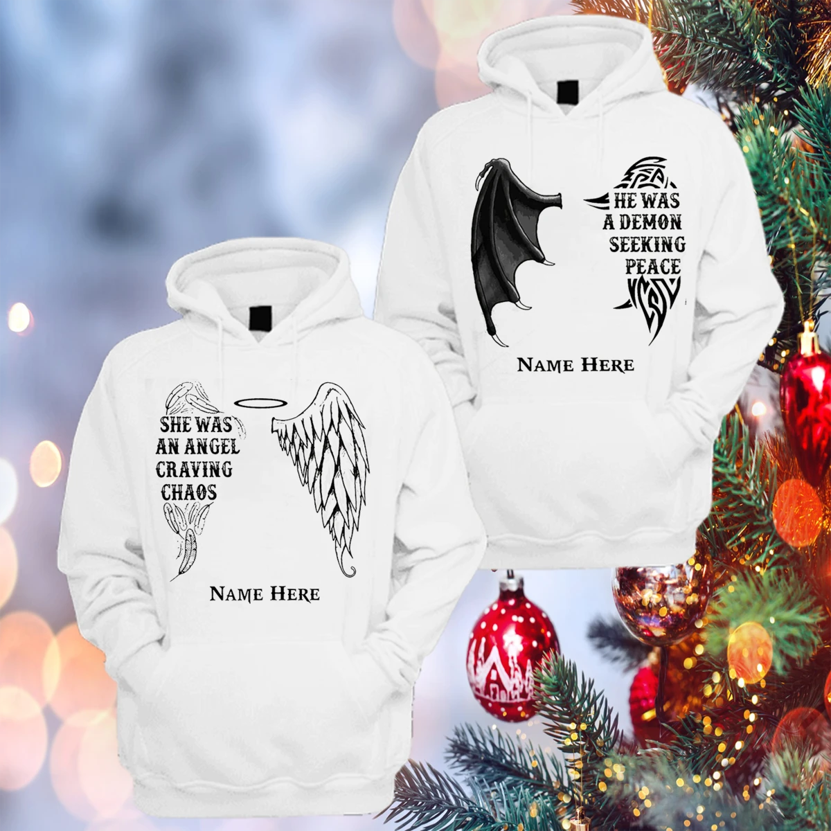 Personalized She Was An Angel Craving Chaos Hoodie, Custom Demon Angel Couple Hoodie, Husband Wife Hoodie, Couple Hoodie, Unisex Sweater, Sweatshirt