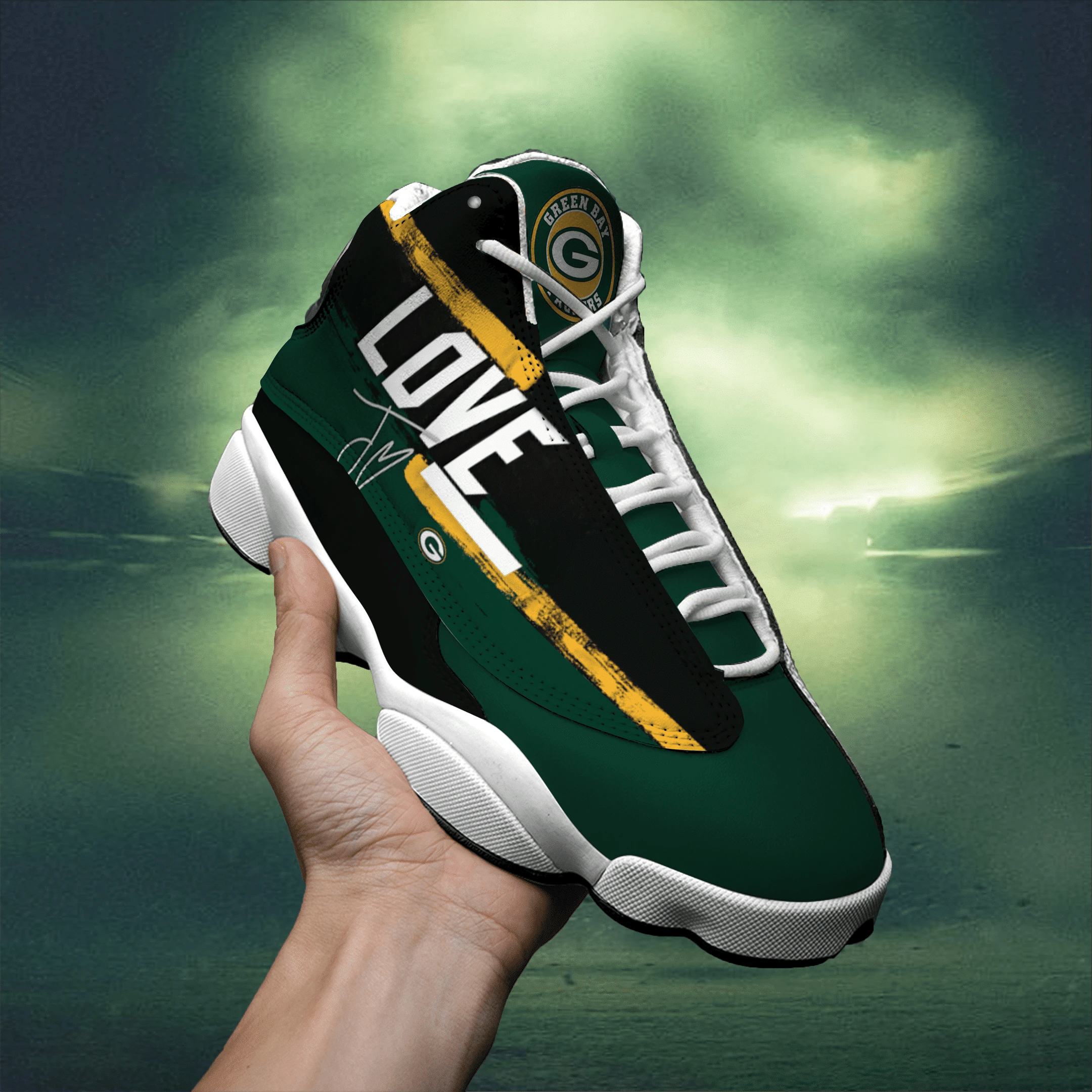 Love Green Bay Packers Logo Air Jordan 13 Printing Shoes Sneaker