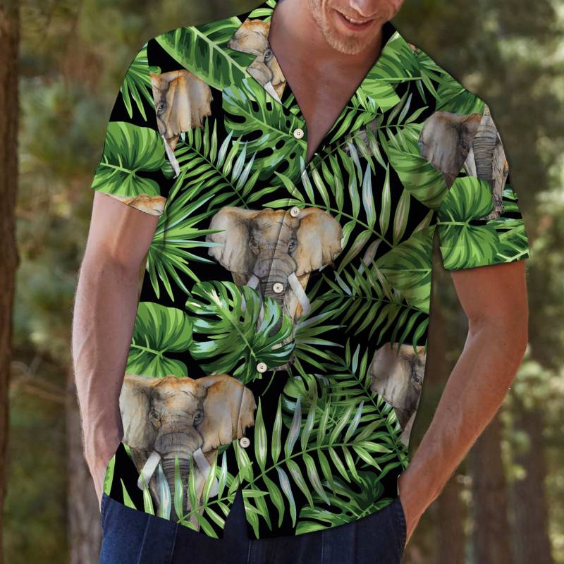 Artsyhomes [Hawaii Shirt] Elephant Green Tropical Leaves G5702