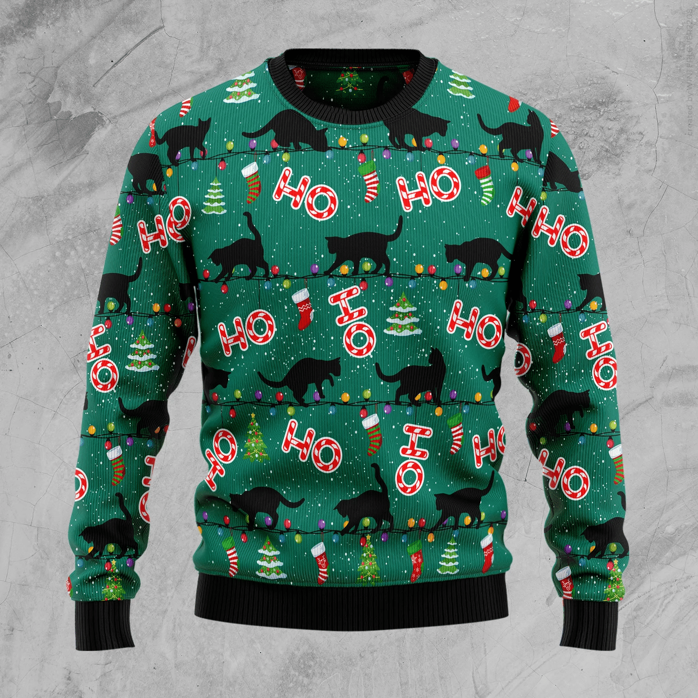 Black Cat Ho Ho Ho Christmas Ugly Sweater