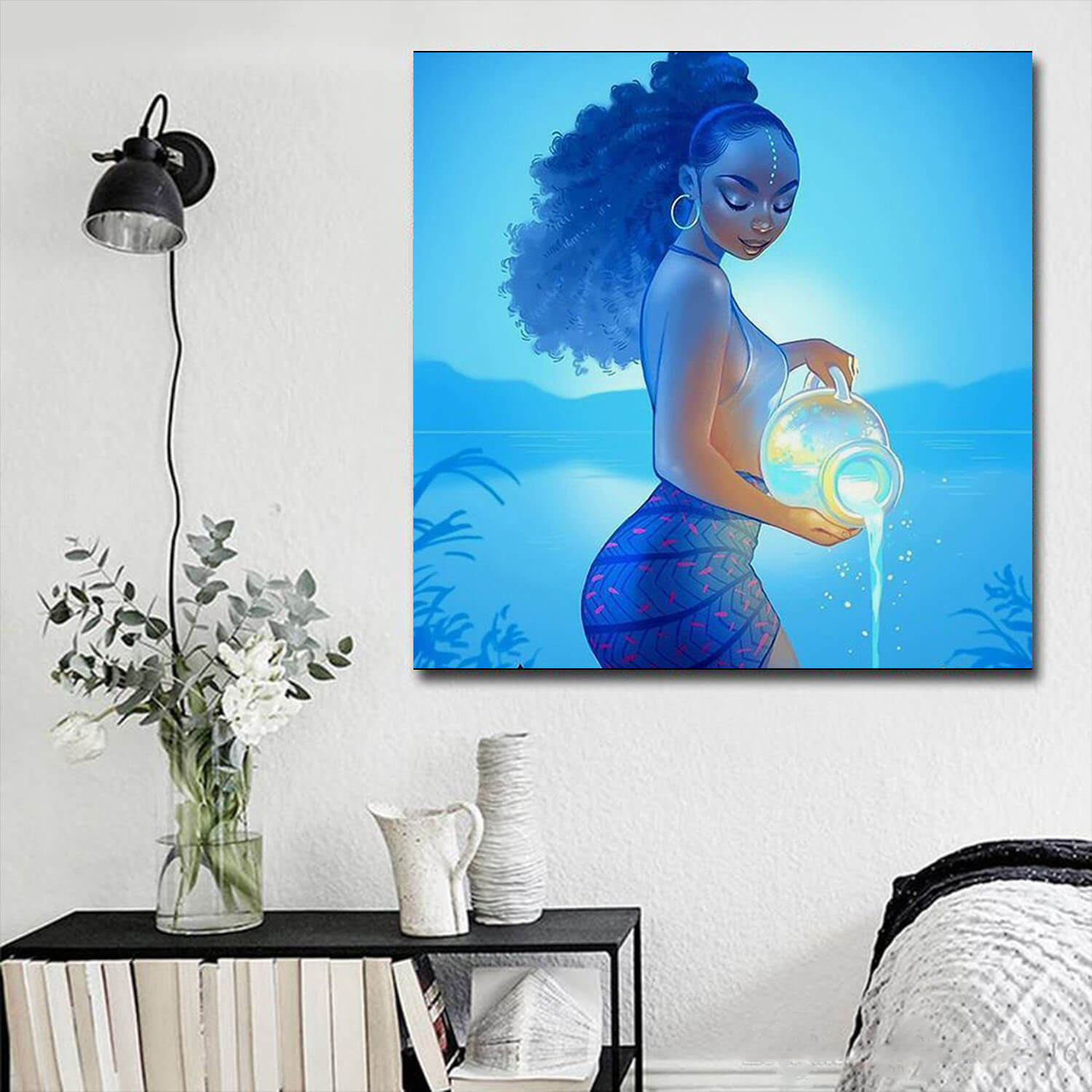 African American Abstract Canvas Art Natural Afro Hair Girl Afrocentric Home Decor WBG3920