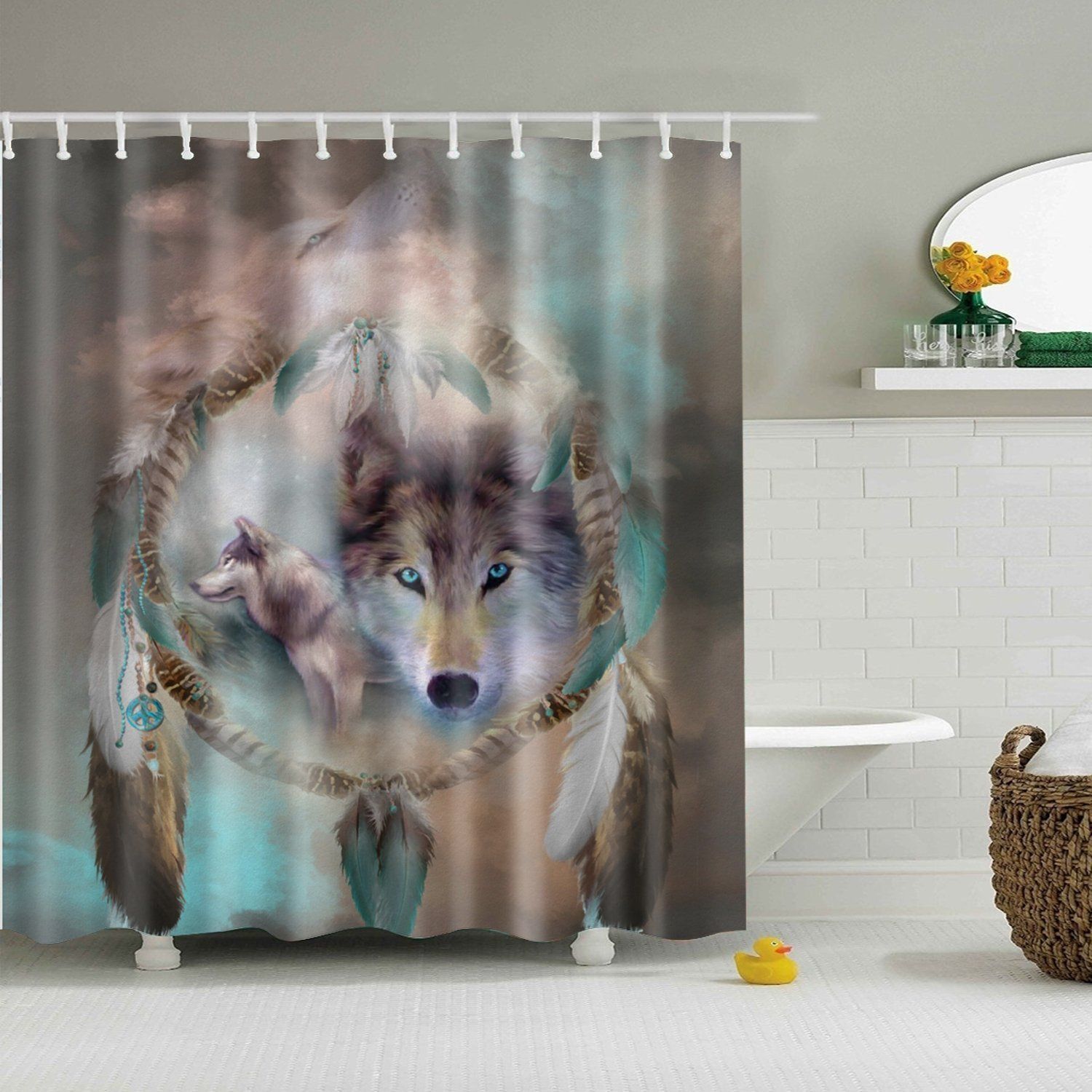 Wolf Dream Catcher 3D Printed Shower Curtain Gift Home Decor