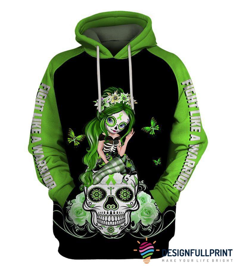 Skull Gift Fight Like A Warrior™ Lime Green Lymphomia Awareness Sugar Skull Girl Hoodie