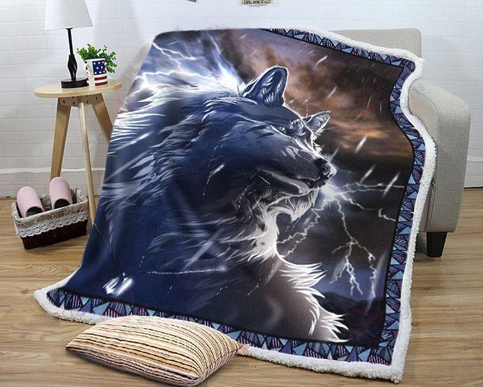 A Wolf On A Stormy Day Pattern Fleece Blanket, Sherpa Blanket, Gift For Parent, Family Member, Friends Gift, Christmas Gift, Home Decor, Home Living