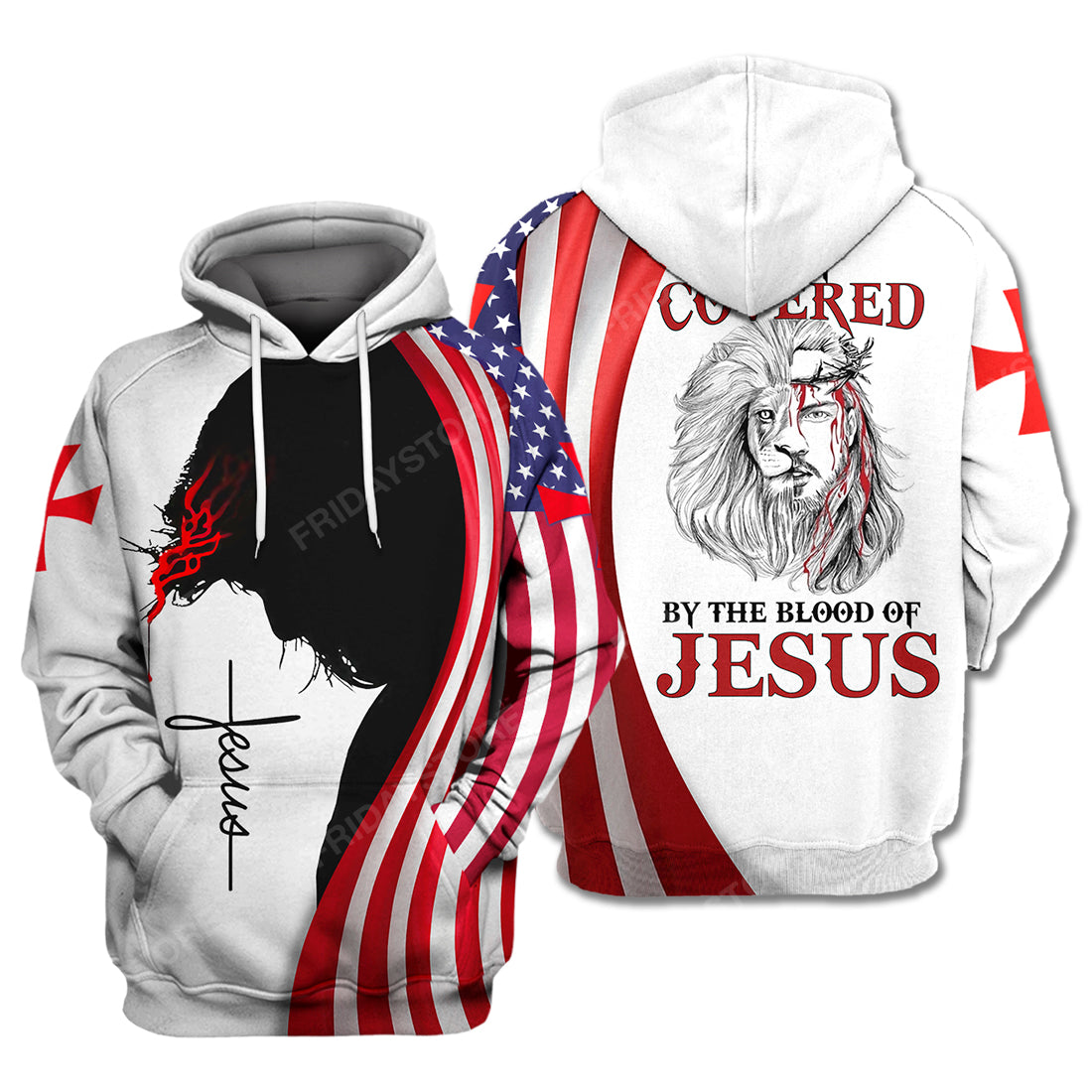 Unifinz Jesus Shirt I Covered By The Blood Of Jesus Lion American Flag T-Shirt Jesus Hoodie 2022