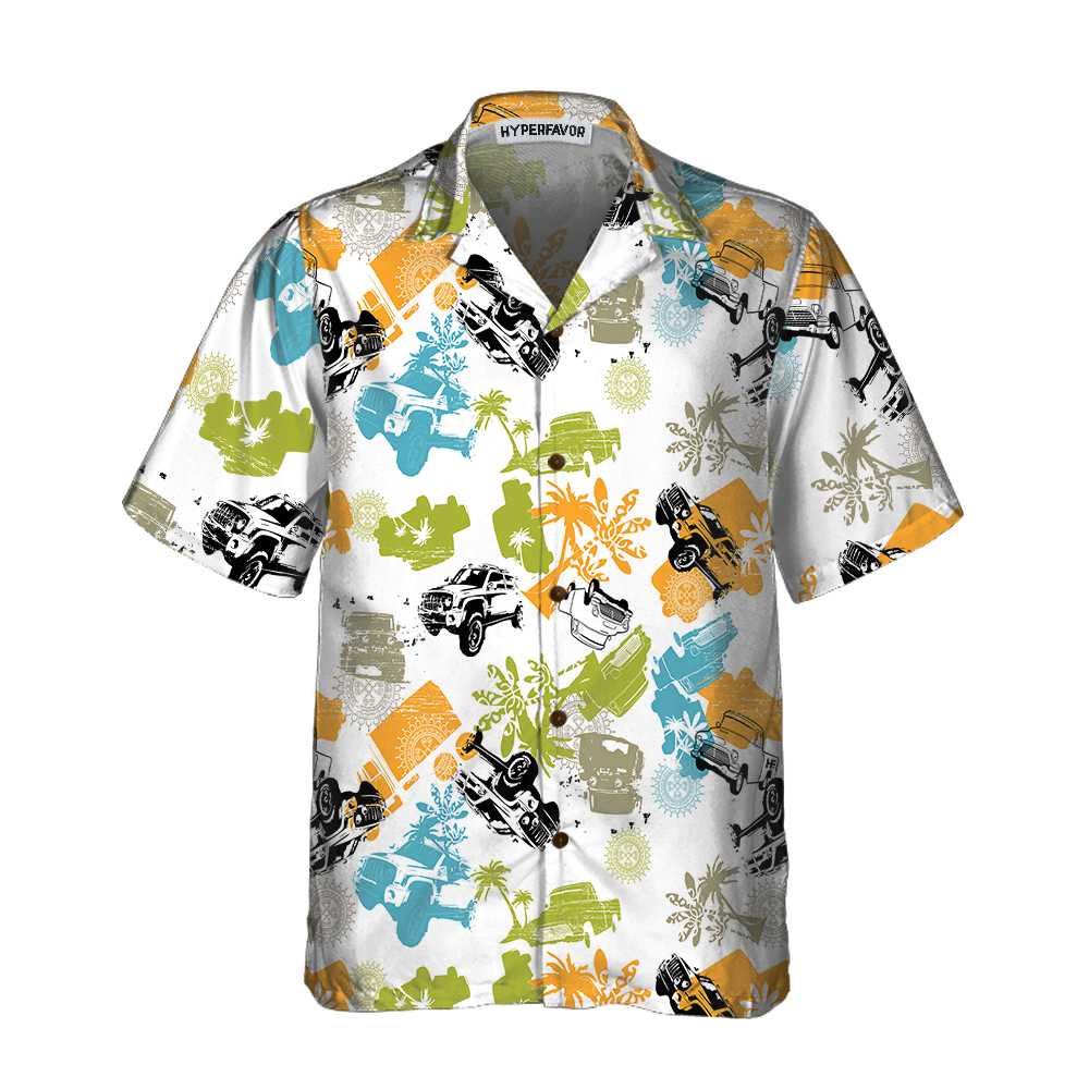 Seamless Tropical Plants Pattern With Jeeps Hawaii Colorful Jeep Beach Shirt For Men Ha79025