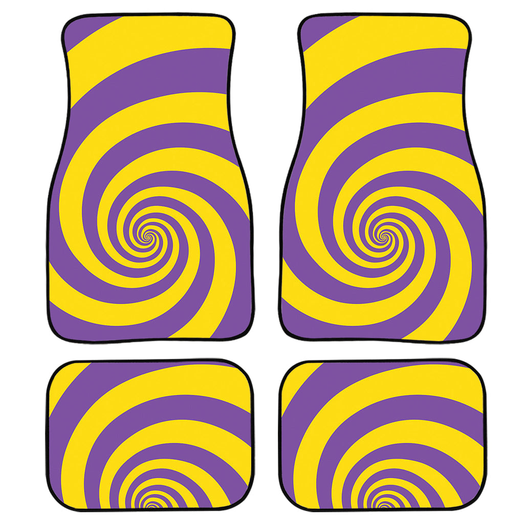 Purple And Yellow Spiral Illusion Print Front And Back Car Floor Mats, Front Car Mat