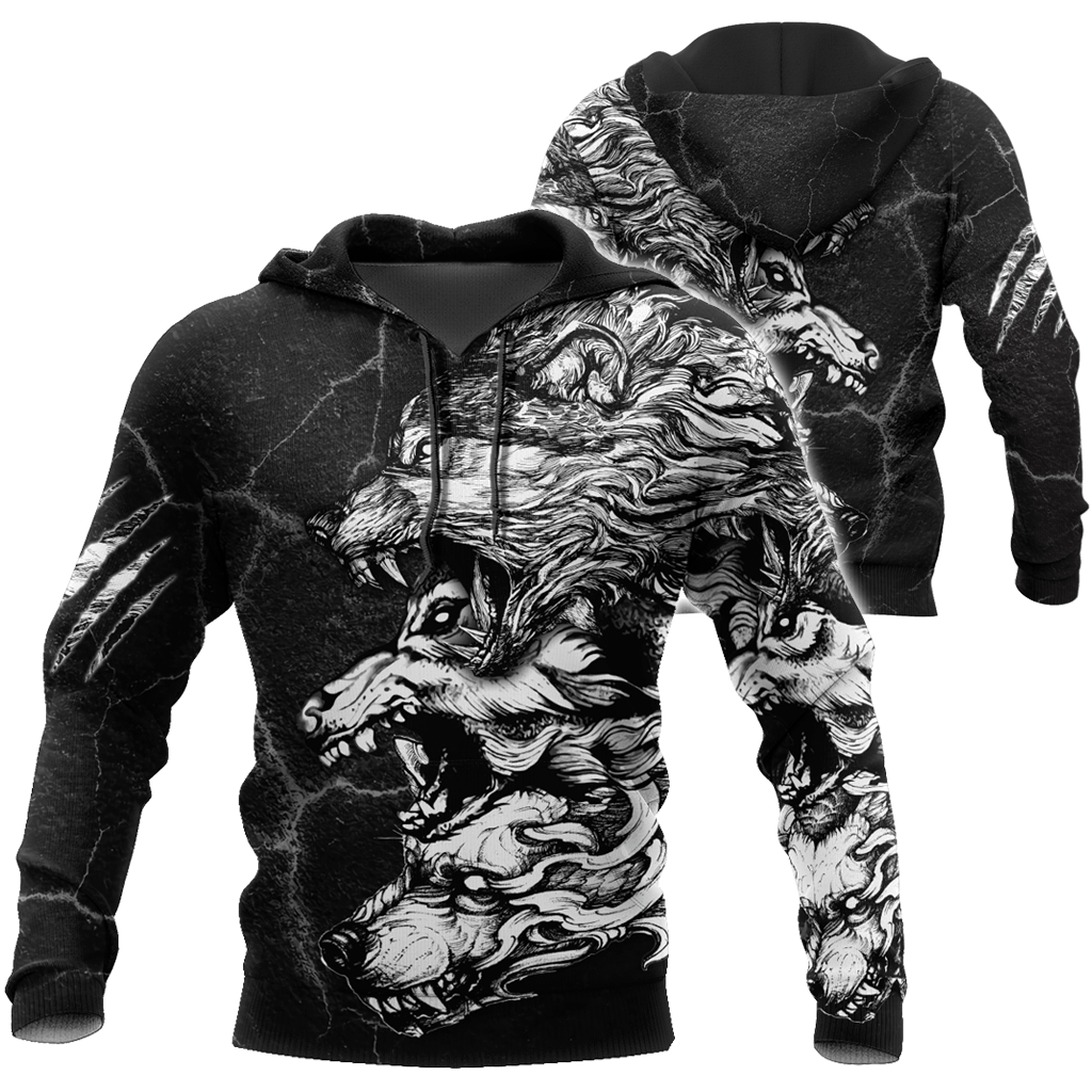 Three Gray Wolfs Tattoo Hoodie 3D – TCshirt