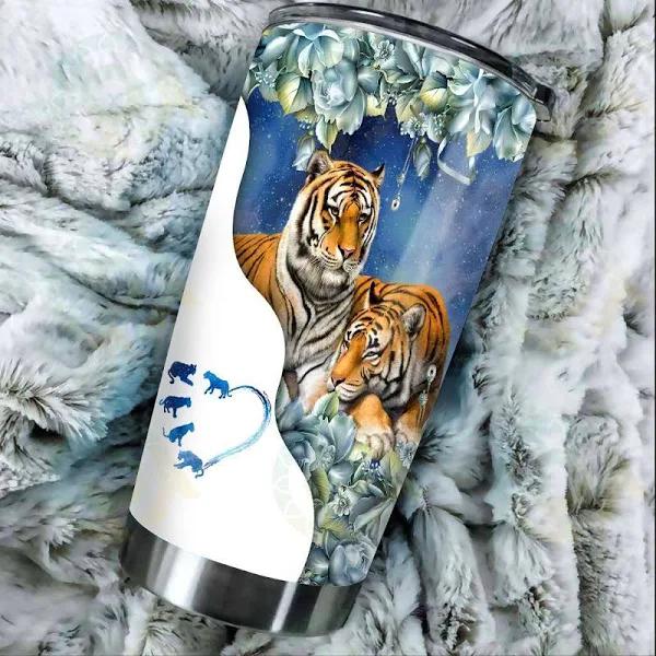 Couple Tiger Floral Stainless Steel Skinny Tumbler Bulk, Double Wall Vacuum Slim Water Tumbler Cup With Lid, Reusable Metal Travel Coffee Mug