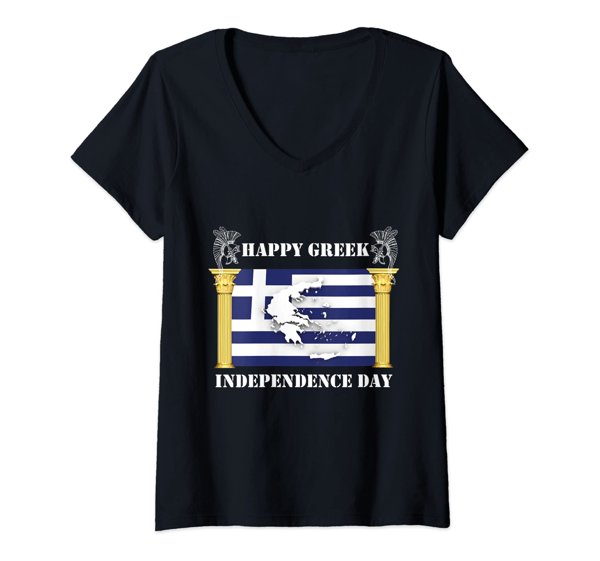 Womens Happy Greek Independence Day, a Greek flag V-Neck T-Shirt