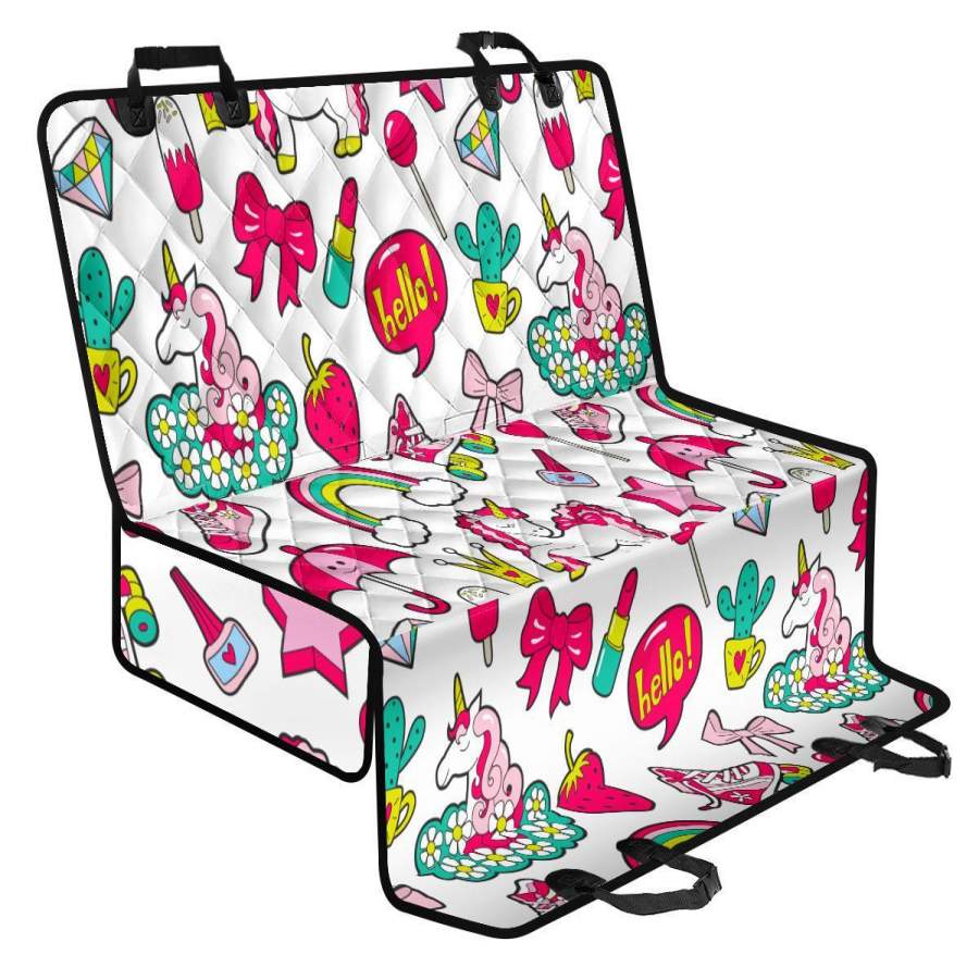 White Girly Unicorn Pattern Print Pet Car Back Seat Cover