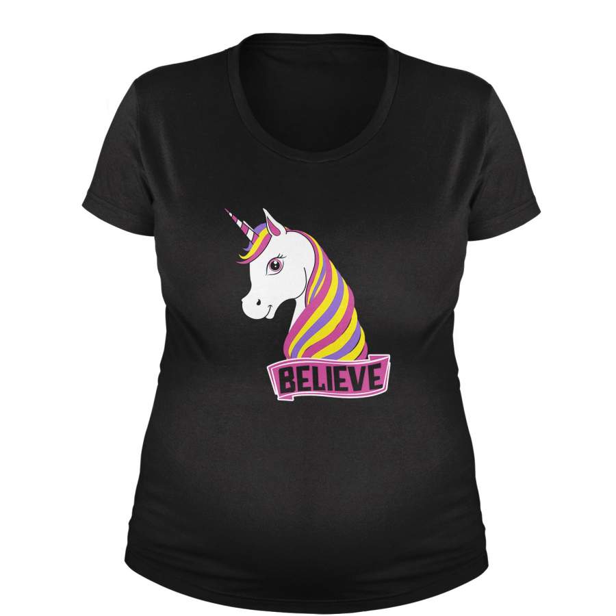 Unicorn Believe Ugly Christmas Maternity Pregnancy Scoop Neck T-Shirt