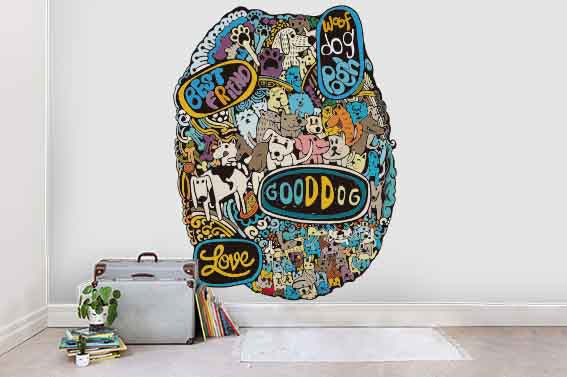 3D Colourful Cartoon Animal Dog White Wall Mural Wallpaper Zy D17