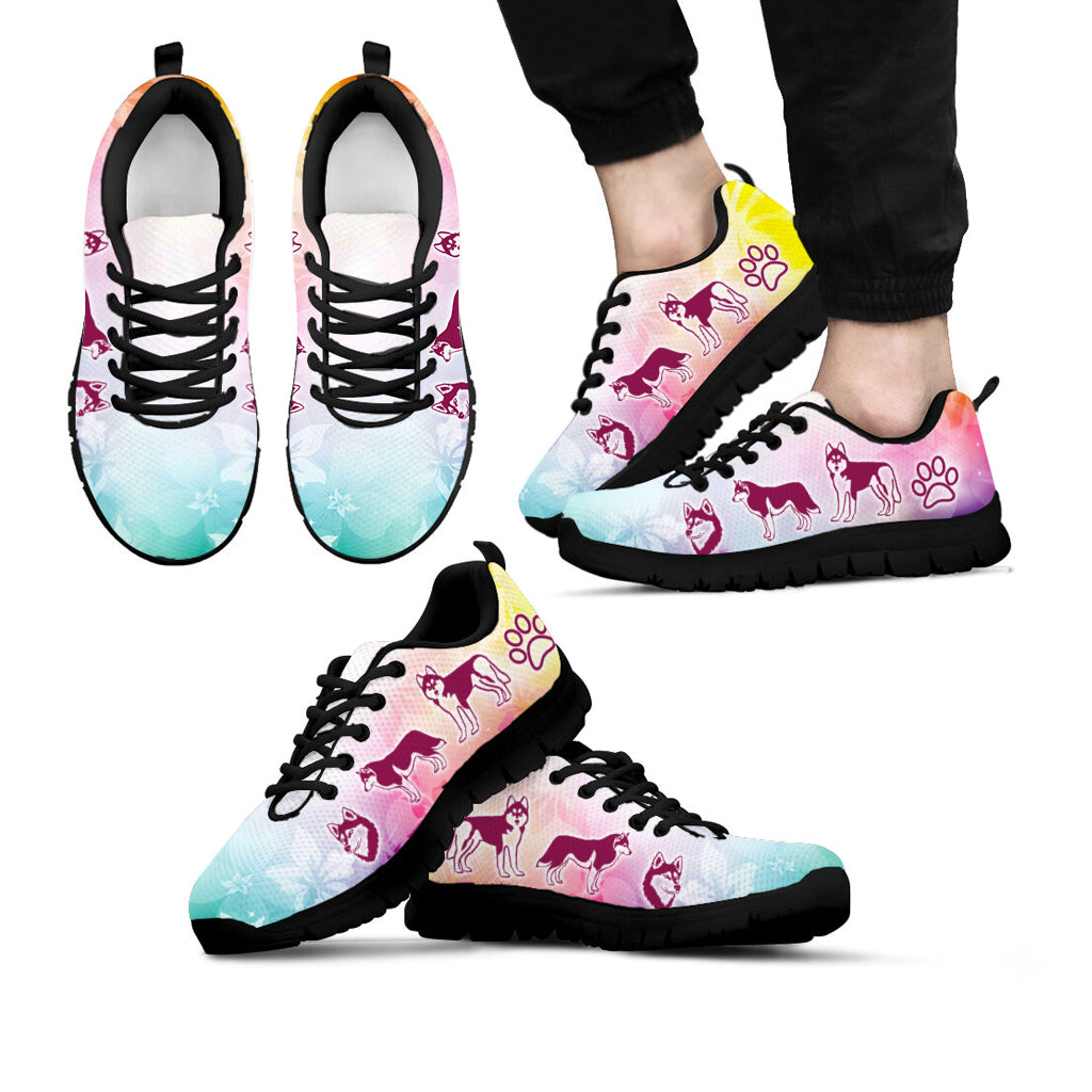 Husky Dog Lover Shoes Flower Sneaker Walking Shoes – Best Shoes For Dog Lover, Best Gift For Dog Mom