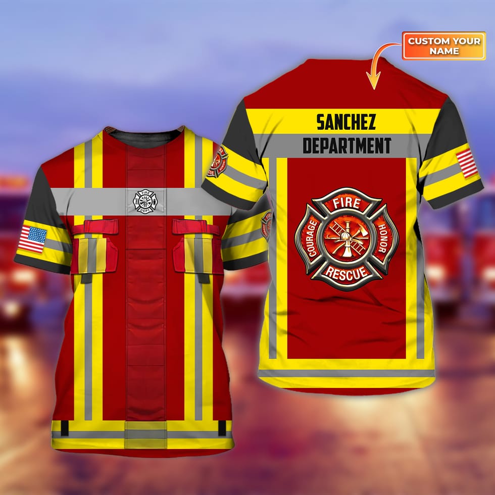 Custom Name And Department Red Firefighter 3D Shirt, Perfect Idea Gift For Firefighter Shirt