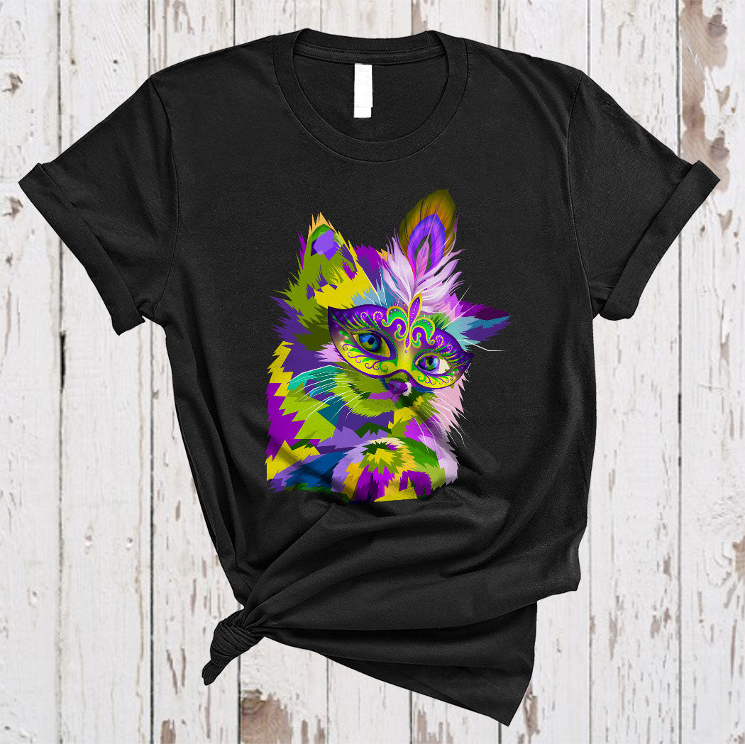 Cute Kitten Cat Wearing Mardi Gras Face Covering Cute Mardi Gras Cat Kitten Owner Lover Gifts Unisex T-Shirt